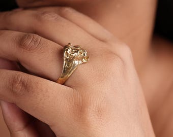 Brass Lion Head Ring: Antique Gold Statement Jewelry,