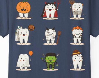 Whimsical Cats Halloween T-Shirt: Unisex Garment-Dyed Cotton Tee