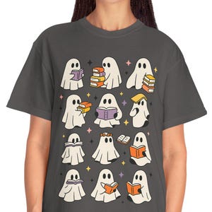 Comfort Colors® Ghost Reading Books Shirt, Bookish Halloween Shirt, Halloween Book Lover, Halloween School Teacher Librarian Halloween Gift