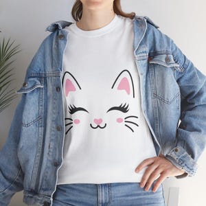 Cute Cat Face Unisex Heavy Cotton Tee, Fun T-Shirt, Cat Lover Gift, Animal Prints Tee, Cozy Casual Wear, Adorable Gift for Kids