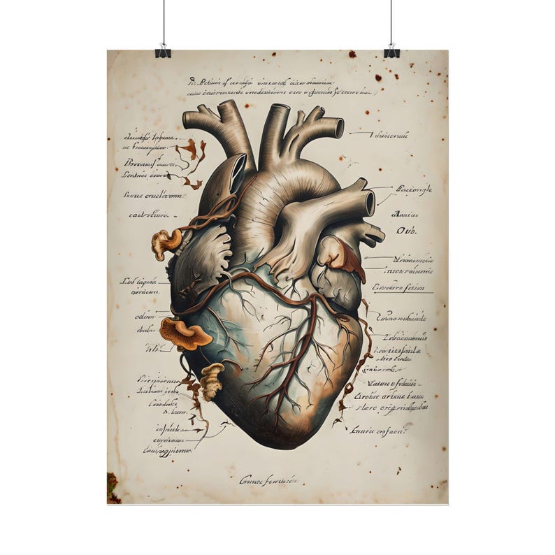Vintage Anatomical Heart Print | Botanical Dark Academia Wall Art ...