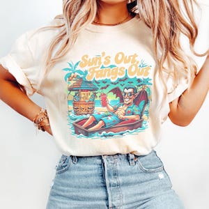 Sun's Out Fangs Out Shirt Funny Vampire Summerween Tshirt Halloween Beach Shirt Bella Canvas Spooky Vacation Tee Tropical Goth Aesthetic