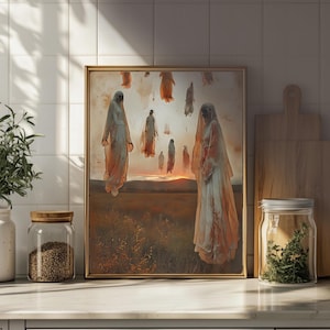 Floating Ghosts Wall Art | Haunted Sunset Poster Print | Surreal Spooky Decor | Gothic Halloween Aesthetic | Dark Ghostcore Home Art