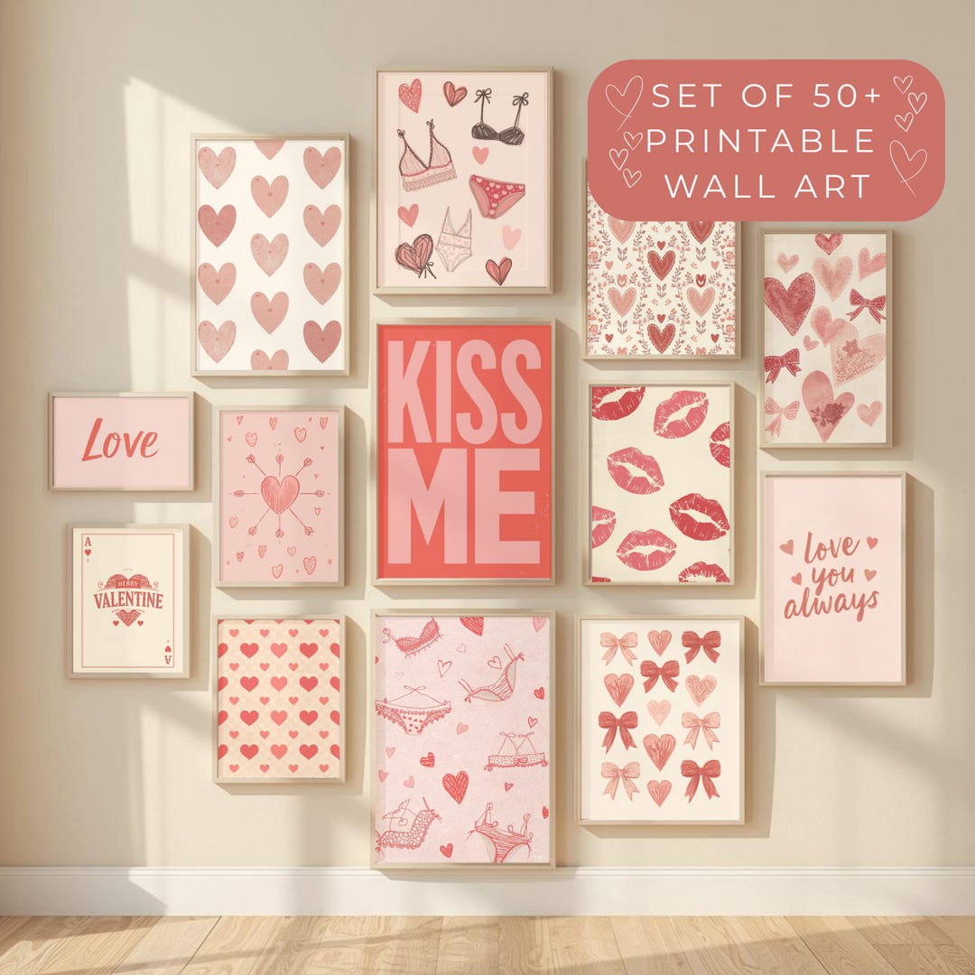 50+ Valentine’s Day Printable Wall Art Bundle, Romantic Pink Love Decor ...