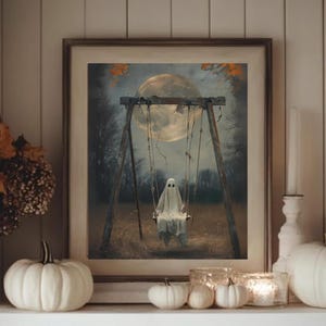 Ghost on Swing Digital Download | Spooky Halloween Printable Art | Ghostcore Moon Poster | Haunted Wall Decor | Instant Gothic Print