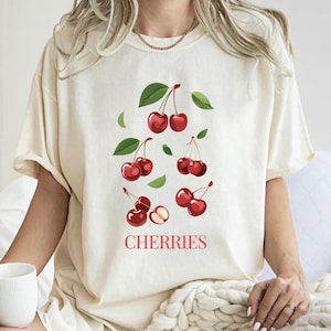 Cherries T-Shirt Cute Fruit Graphic Tee Cottagecore Aesthetic Summer Shirt Minimal Cherry Print Bella Canvas Unisex Kawaii Foodie Tee