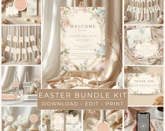 Floral Easter Invitation Template Bundle – Editable Party Decor (Canva, Digital Download)