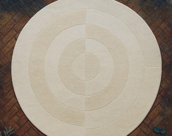 Round Ivory Rug Minimal Modern, Cream Wool Carpet, Neutral Circle Design Rug, Scandinavian Living Room, Soft Hand Tufted Rug