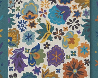 Colorful Floral Rug, Boho Abstract Area Rug, Multicolor Wool Carpet, Modern Artistic Flower Rug, Vibrant Statement Home Decor
