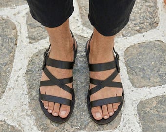 Greek Roman Men Leather Sandals, Handmade Style Quality Men's Shoes, Brown Leather Slides