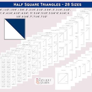 Foundation Paper Piecing | Half Square Triangle FPP Pattern | Multiple Sizes - 28 sizes (1" to 7 1/2") | Single HST Pattern Templates
