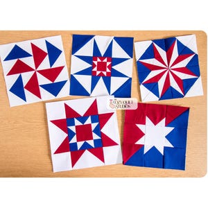 Patriotisches Sternen-Quiltmuster-Bundle (5 Quiltblöcke, PDF, 15–30 cm) | Rot-Weiß-Blaues Foundation Paper Piecing | Sternen-Quiltblockmuster