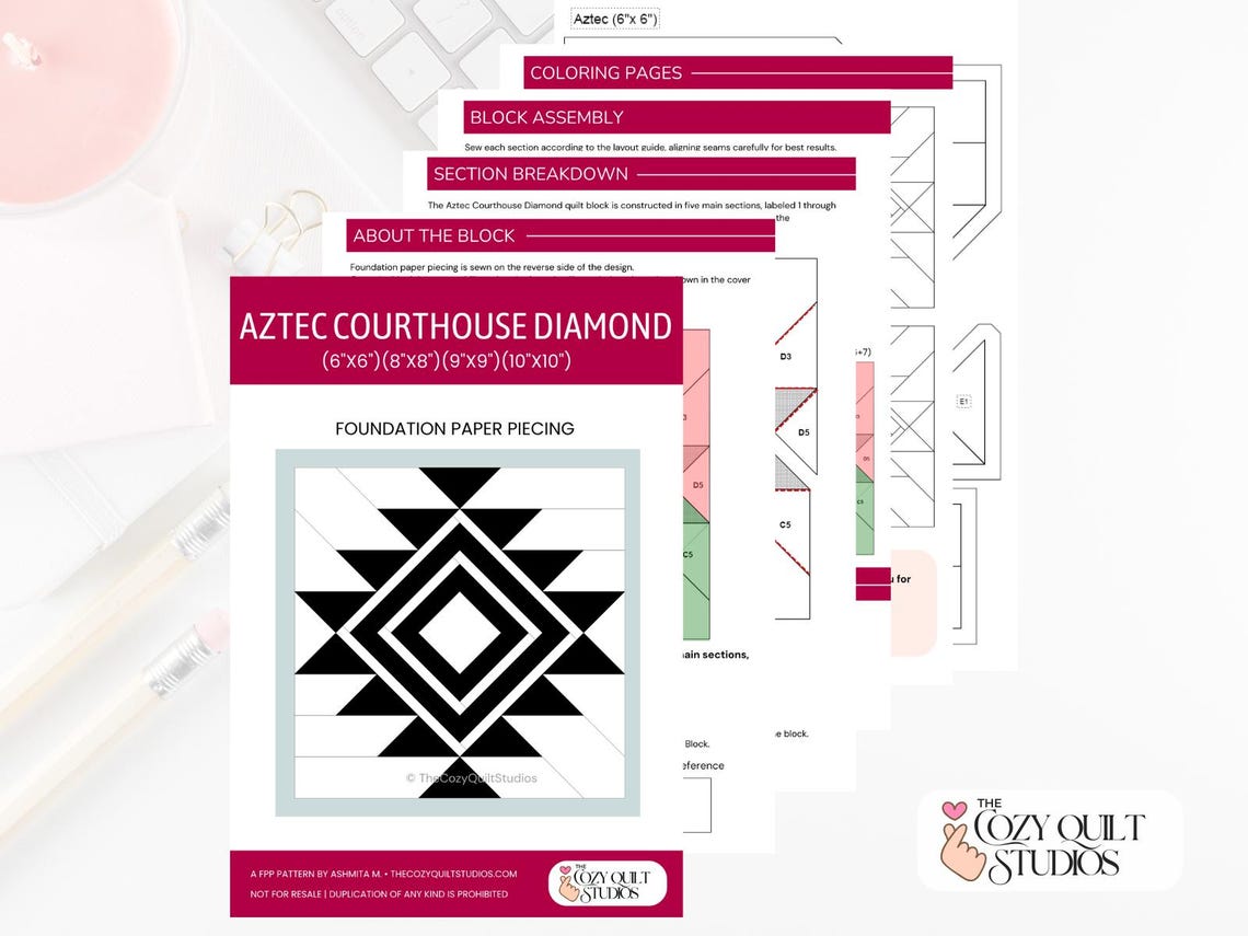 Aztec Courthouse Diamond FPP Quilt Block Pattern | Southwest Quilt ...