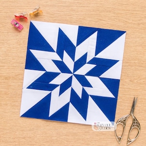 Patrón de bloque de colcha Double LeMoyne Star FPP, 7 tamaños incluidos, FPP, Patrones de patchwork con papel base, Patrón Lemoyne Star, Plantillas de costura