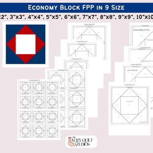 Ekonomi Quilt Block FPP Mönster 2" - 10", Kvadrat i en kvadrat Grundpapperslappverk, Nybörjar-FPP, Skrotknusande Quilt Patchwork Block PDF
