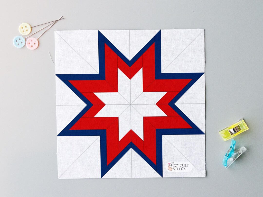 Triple Star Pattern Triple Star FPP Quilt Block, Lone Starburst Quilt Block, Nested Star ...