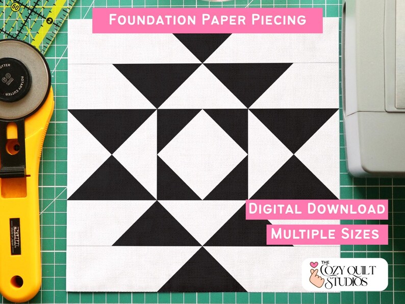 Aztec Quilt Block FPP Pattern PDF | Geometric Easy Quilt Block ...
