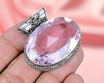 Pendentif kunzite rose en argent sterling, bijoux bohèmes en pierres précieuses