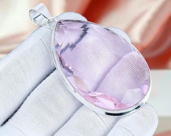 Sterling Silver Pink Kunzite Pear Pendant, Anniversary Jewelry