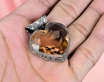 Ciondolo in argento sterling con cuore in quarzo fumé
