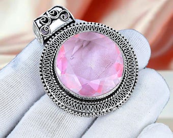 Pendentif kunzite rose en argent sterling - Bijoux bohèmes en pierres précieuses