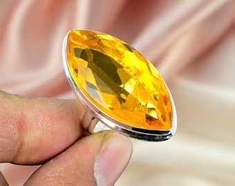 925 Sterling Silver Citrine Ring, Women's Anniversary Gift