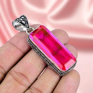 925 Sterling Silver Rubellite Pendant Silver Jewelry Women Pendant Engagment Gift Anniversary Gift Silver Jewelry Boho Jewelry Gift For Her