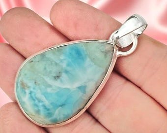 Colgante de pera de larimar en plata de ley - Regalo de joyería bohemia