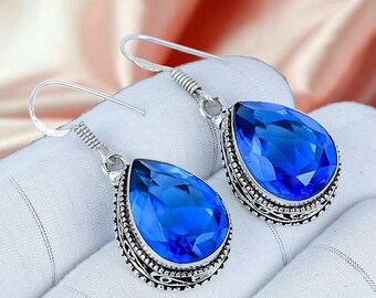 Sterling Silver Pear Tanzanite Drop Earrings, Anniversary Gift