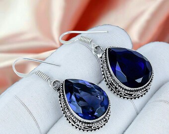 Sterling Silver Pear Tanzanite Dangle Earrings, Women's Jewelry