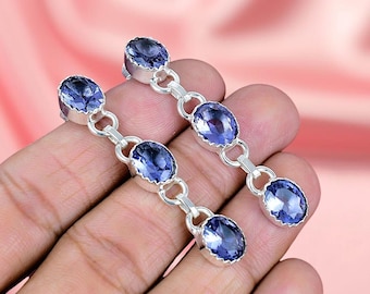 Lab Tanzanite 925 Sterling Silver Dangle Earrings
