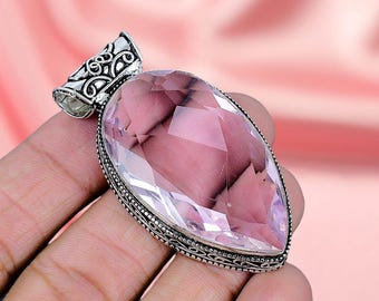 Sterling Silver Pink Kunzite Pear Pendant, Anniversary Jewelry