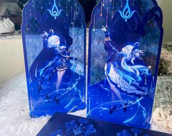 Genshin Impact Furina Hydro Archon Fan-Made Stained Glass Acrylic Standee - Light-Transmitting Gradient Desktop Collectible Gift