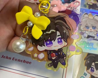 Love and Space anime character acrylic keychain, Xavier, Sylus, Rafayel, Zayne, and Caleb bow bag charm, otome gift, fan art,爱と深空, 러브앤딥스페이스