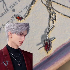 Love and Deepspace Sylus Necklace, Sylus Heart Pendant Necklace,Heart Pendant Cosplay Necklace, シン、진운 恋と深空 accessories ,Sylus gift Jewelry