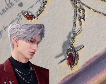 Love and Deepspace Sylus Necklace, Sylus Heart Pendant Necklace,Heart Pendant Cosplay Necklace, シン、진운 恋と深空 accessories ,Sylus gift Jewelry