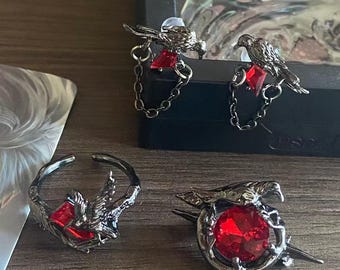 Love and Deepspace Sylus Crow Brooch Crow ring Crow necklace earrings handmade accessories Sylus gift シン、진운 恋と深空 Crow Brooch accessories
