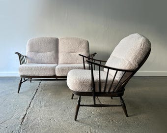 Vintage Ercol Windsor 2-zitsbank en fauteuilset uit het midden van de eeuw