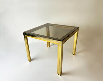 Vintage 1970s Brass & Smoked Glass Side Table, Hollywood Regency, Style of Renato Zevi / Romeo Rega