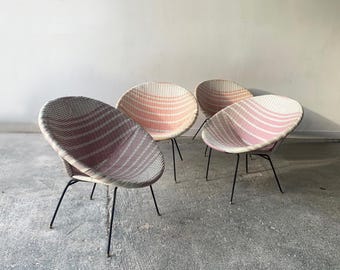 Vintage geweven Spoetnik-loungestoelen uit het midden van de eeuw. Prijs is voor 1 stoel.