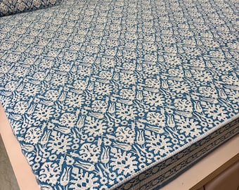 Blaue Farbe Bettdecke Bettlaken, indisches handgemachtes Queen-Size Wohnkultur Bettlaken