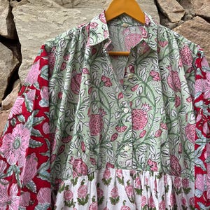 Collared Wedding Guest Dress, Floral Summer Style Dress, Garden Party Dress, Block Print Indian Dresses, Women&#39;s Clothing Boho Hippie Dress