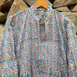 Floral Hand Block Print Dress, Indian Handmade Cotton Summer Dress, Gift For Your Loved Ones tunics Floral Print Women Long Warp Top Dress