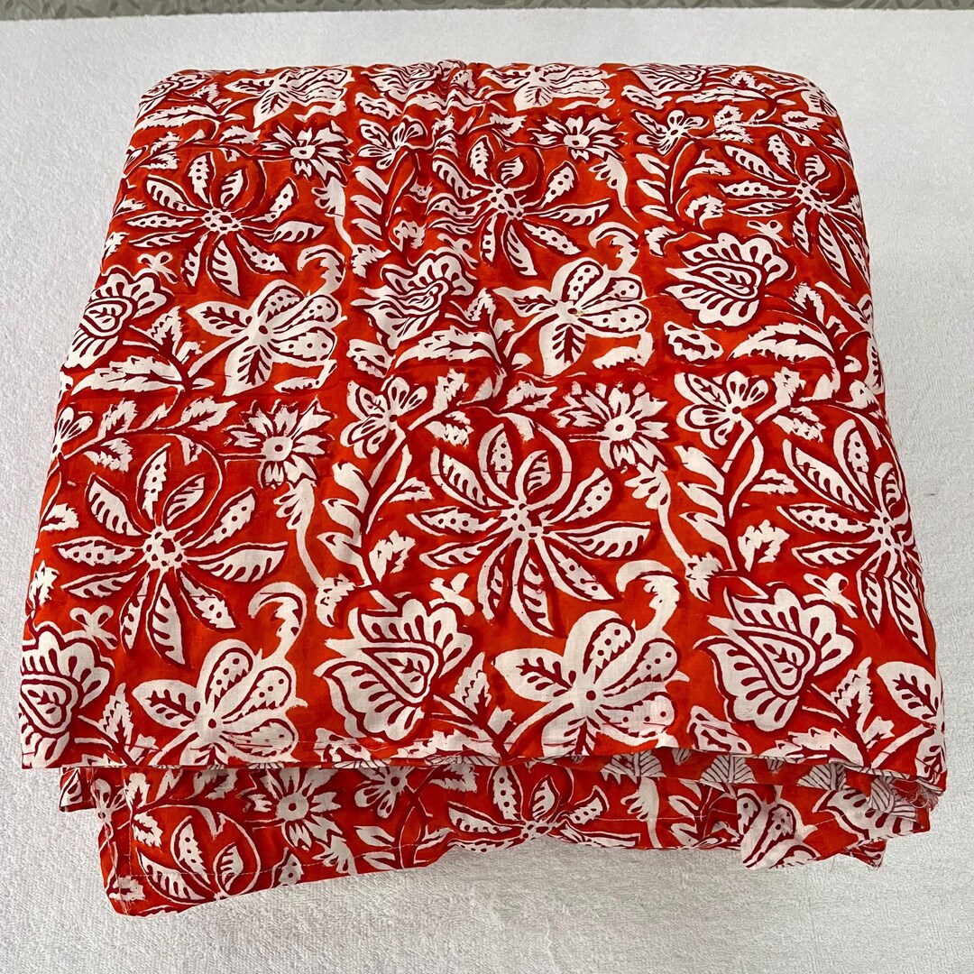 Red Razai Red Floral Block Print Cotton Quilt, Winter Razai - Etsy