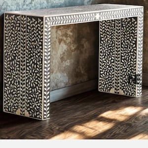 Handmade Bone Inlay Console Table: Rustic Modern Entryway Table, 60&quot;