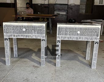 Classic Black Bone Inlay Side Table Storage