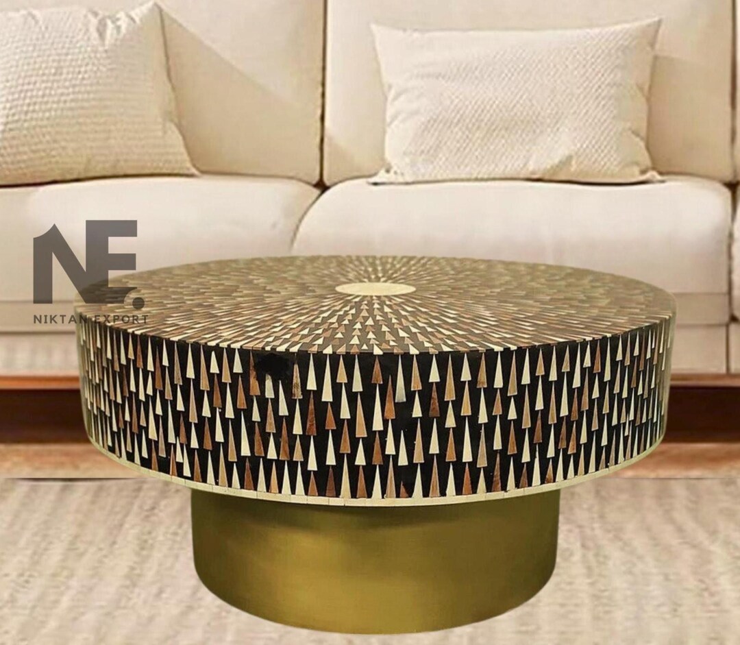 Sun Rays Inlay Sun Ray Bone Inlay Coffee Table – Handmade Center Table, Boho Modern ...