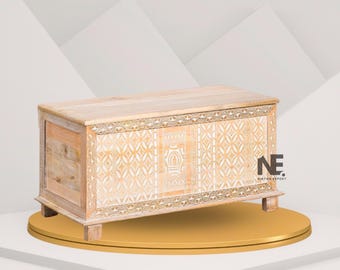 Hand-Carved Mango Wood Trunk – Rustic Home Storage Chest