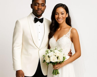 Custom Tailored 2-Piece Suit: White Blazer & Black Trousers
