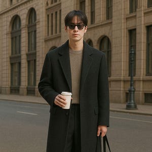 Abrigo largo de lana – Abrigo clásico negro de invierno para un estilo minimalista y elegante, prenda exterior de corte entallado